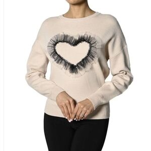Frank Lyman soft knit sweater beige with the sheer trim heat detailing sz S